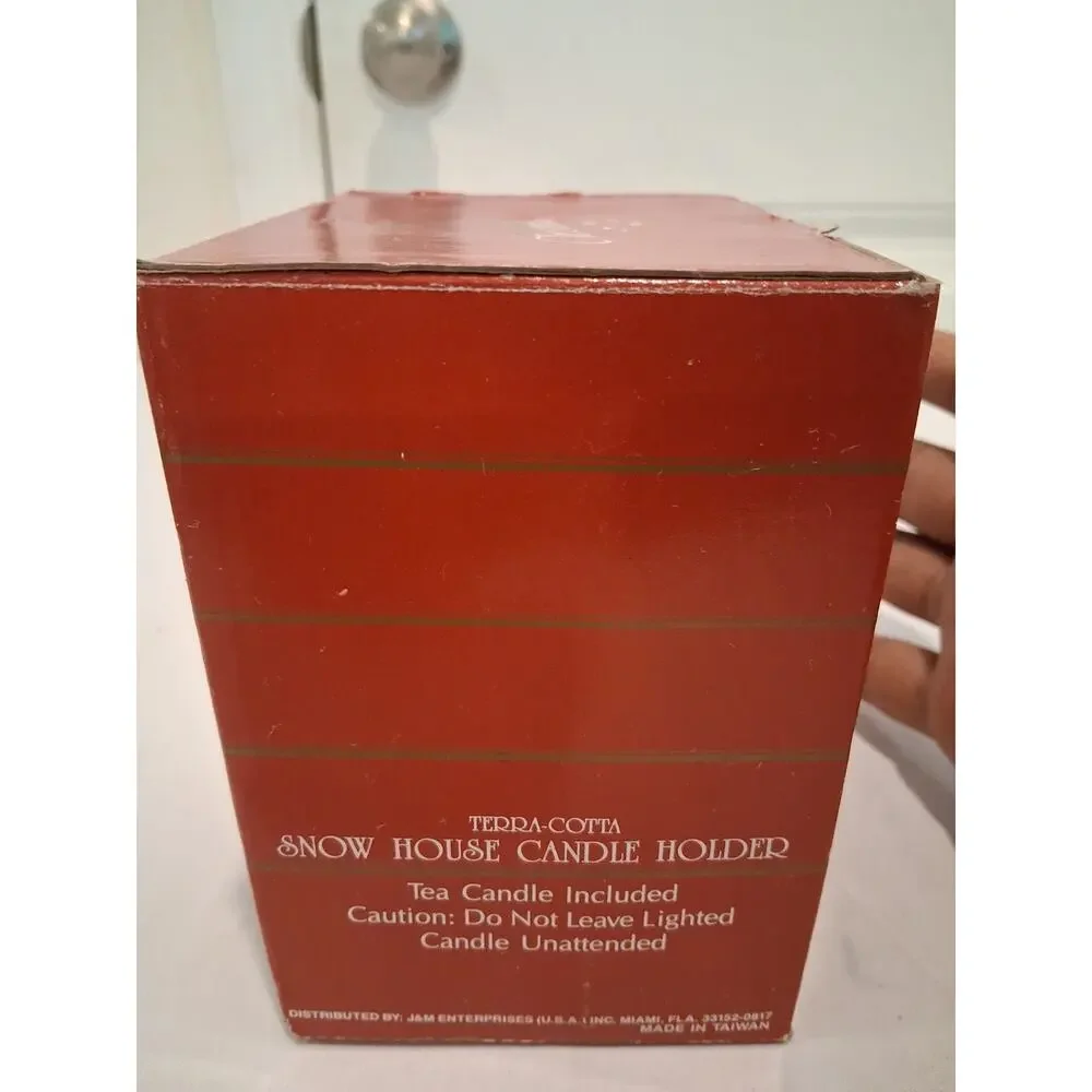 Vintage 1980s 1990s Terracotta Christmas Snow House Votive Candle Holder Box